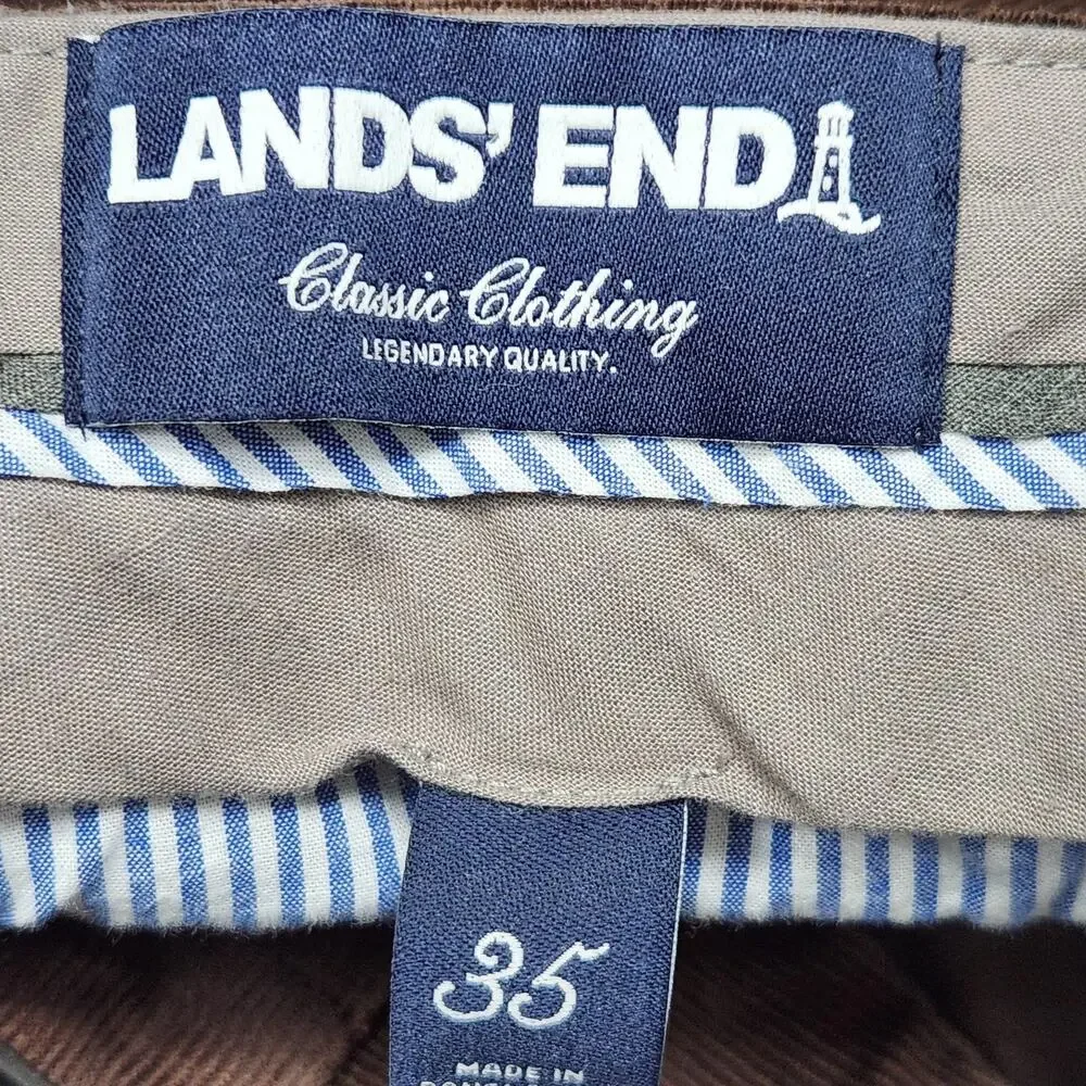 Lands End Pants Mens 35x27 Brown Corduroy Chino Classic Fit Stretch Casual
